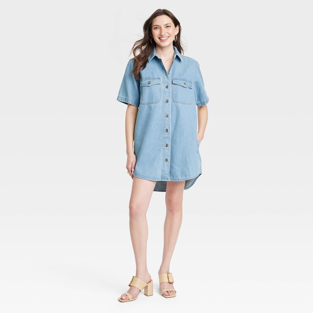 Universal Thread Short Sleeve Denim Jean Shirtdress Light Wash XL Worn 1x